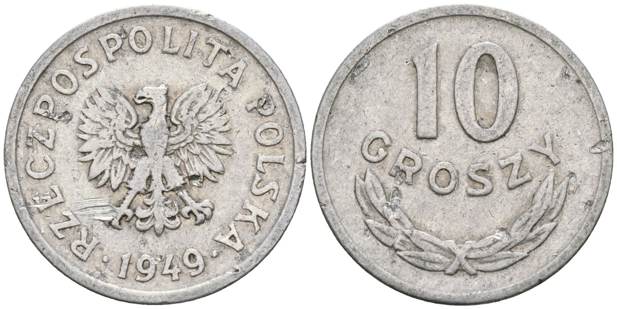 Польша 10 грошей 1949 KM 42a алюминий 4174-247