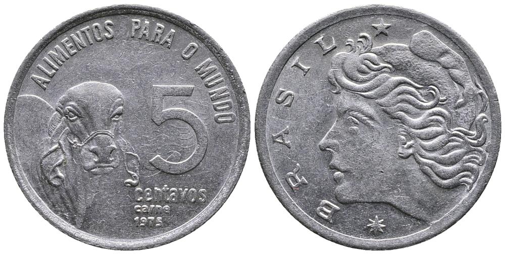 Бразилия 5 сентаво 1975 ФАО, зебу KM 587.1 нержавеющая сталь 3336-844