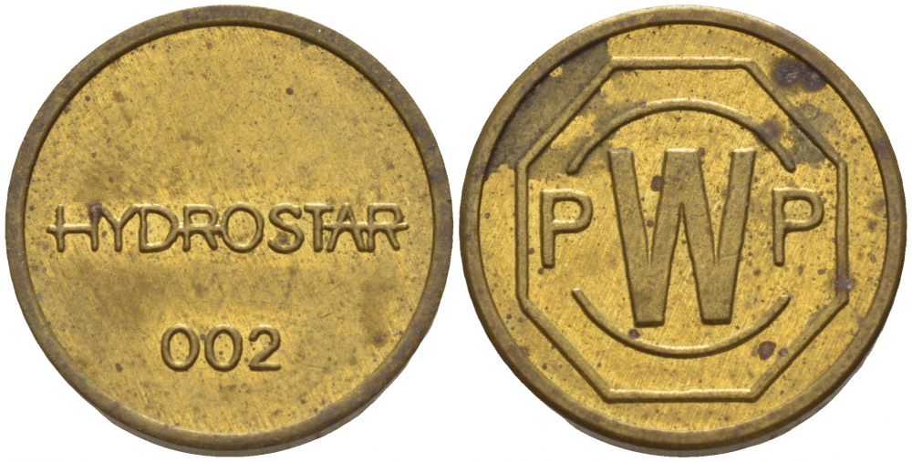 ГЕРМАНИЯ ЖЕТОН НА МОЙКУ АВТОМОБИЛЯ PWP, HYDROSTAR/ 002 латунь 4532-1065