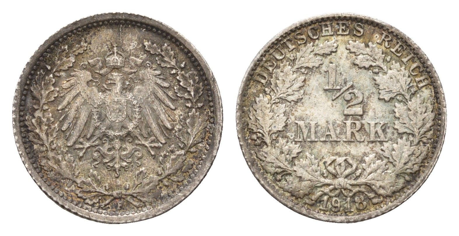 Германия 1/2 марки 1918 F KM 14, J. 17 серебро 4164-968