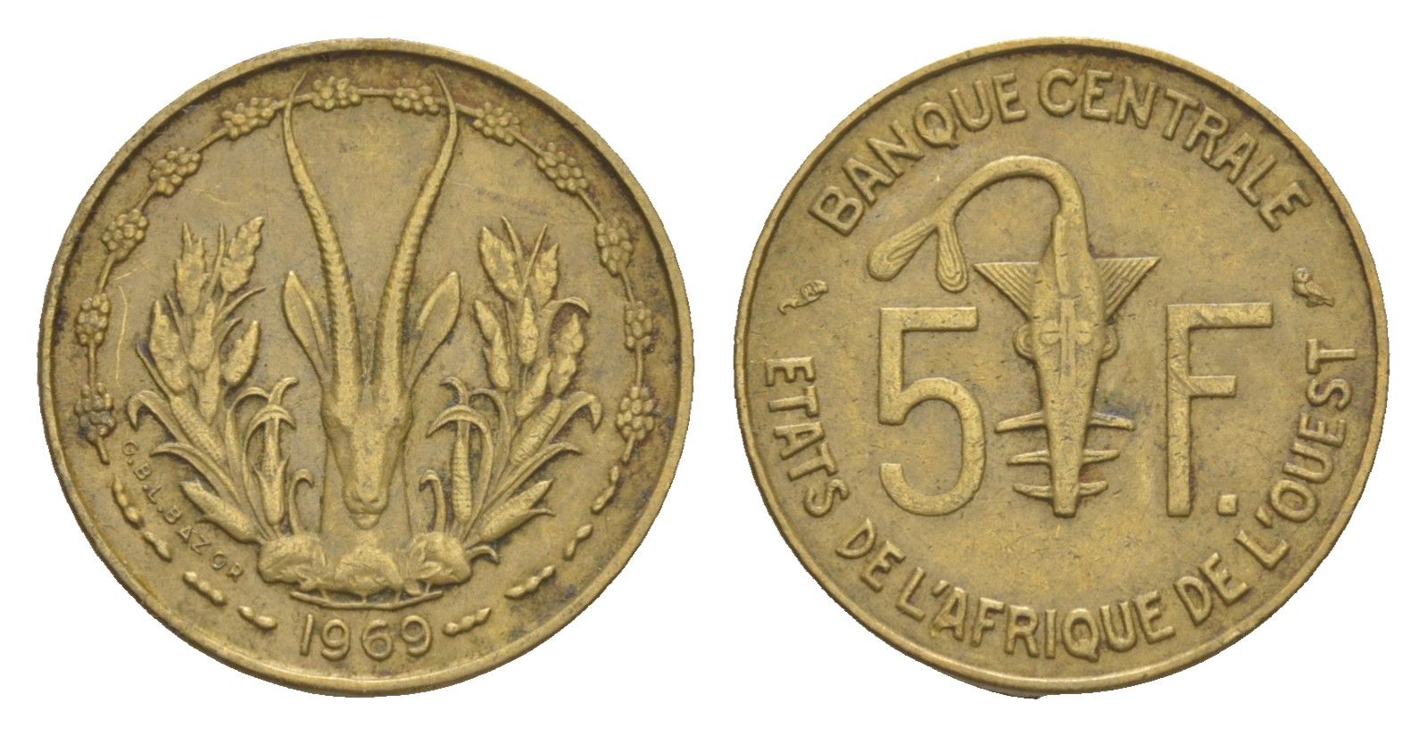 Западная Африка (BCEAO) 5 франков 1969 KM 2a медь алюминий никель 4640-433