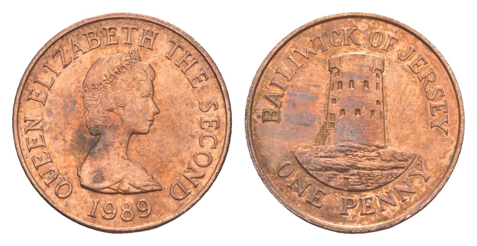 Джерси 1 пенни 1989 Елизавета II (1952-2022), башня Святого Клемента KM 54 бронза 4649-331