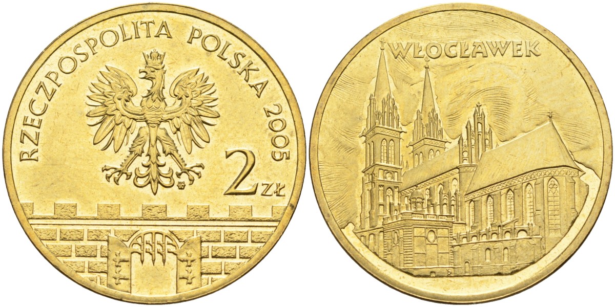 Польша 2 злотых 2005 MW, серия исторические места Польши, Влоцлавек (Wloclawek) KM 529, Parchimowicz 960 латунь 4586-1134