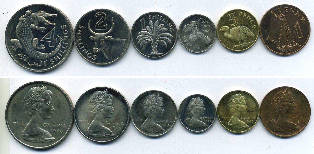 Гамбия официальный набор из 6 монет 1966 в оригинальной коробке, тираж 5100 экз. KM PS1 (KM 1-6)   PROOF  00-00