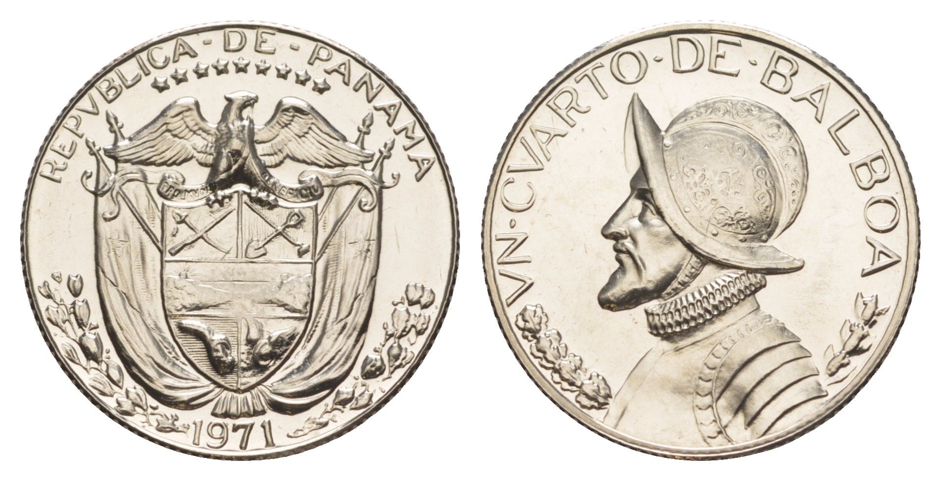 Панама 1/4 бальбоа (25 сентесимо) 1971 тираж 10.696 экземпляров KM 11.2a медь плакированная медно-никелем PROOF 1522-313