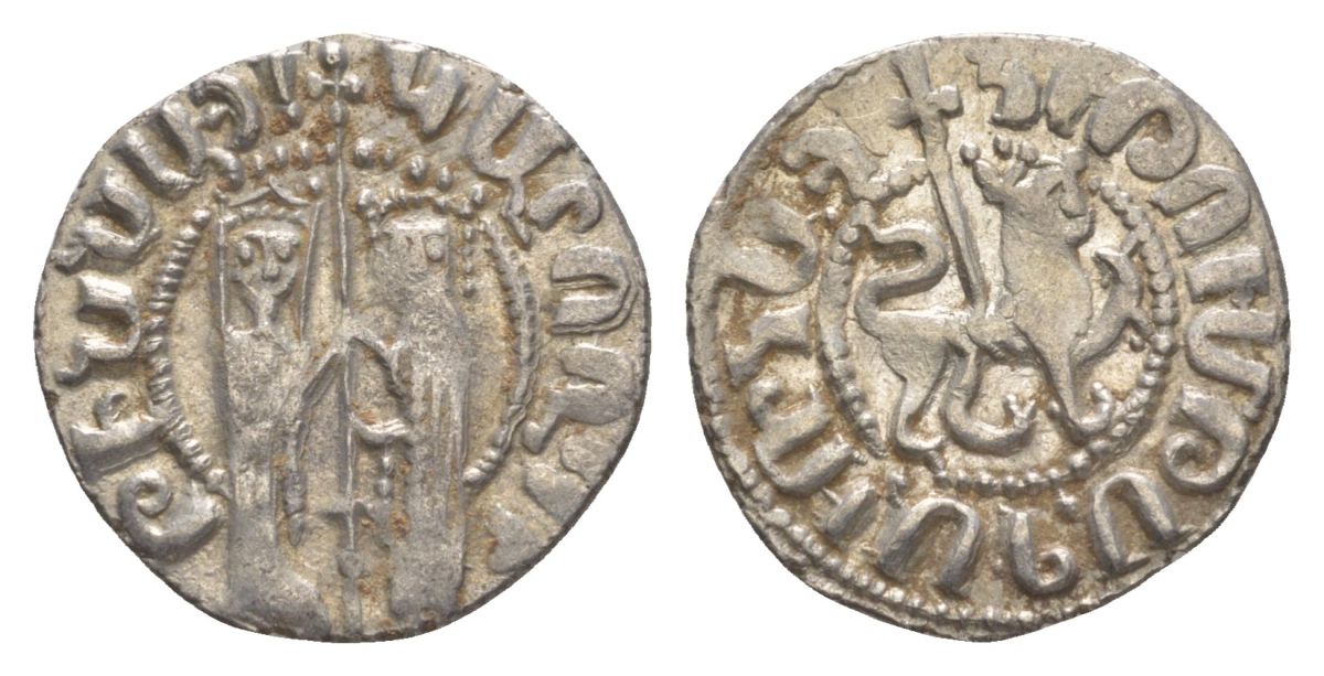 Киликийская Армения трам 1226-1271 Хетум I и царица Забель, держат крест/лев с патриаршим крестом  серебро    1516-831