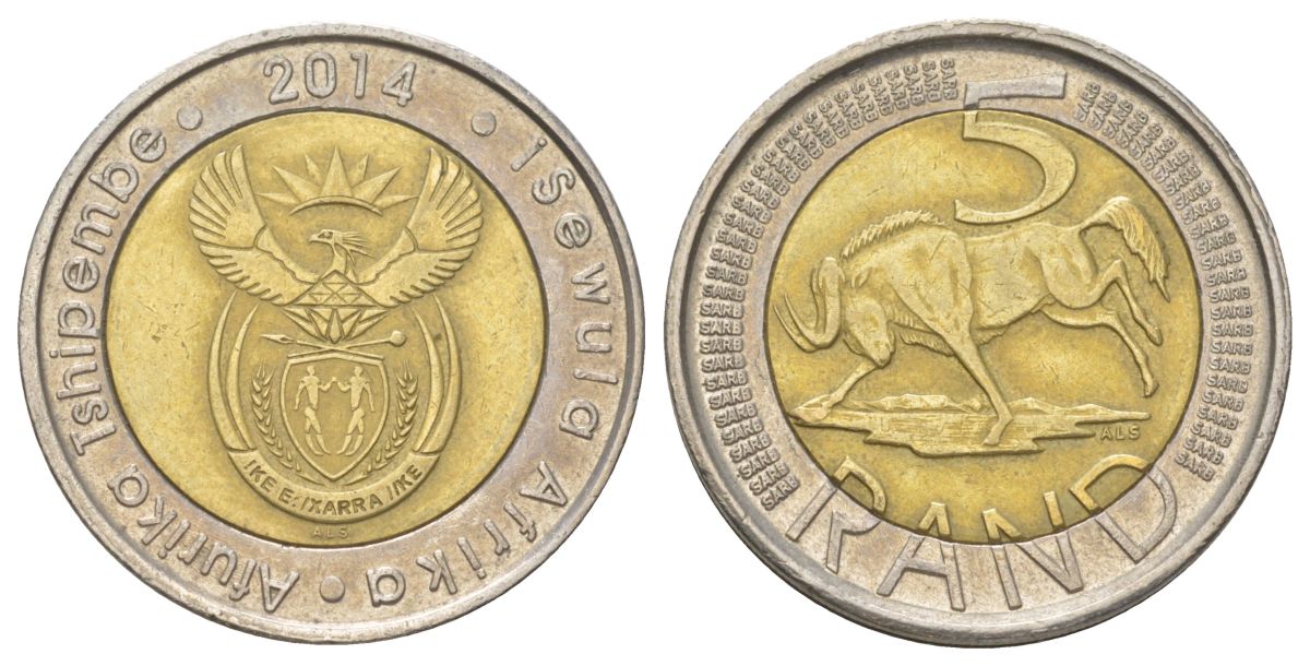 ЮАР 5 рандов 2014 биметалл 4626-925