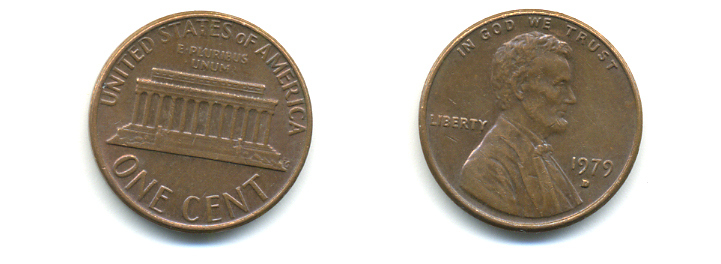 США 1 ЦЕНТ 1979 D ЛИНКОЛЬН KM 201 медь цинк 179-344