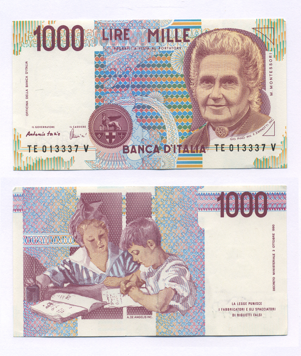 Италия 1000 лир 1990 Мария Монтессори Pick 114c 7146-20-3-2