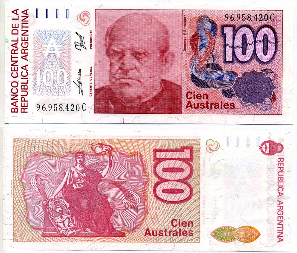 Аргентина 100 аустралей 1990 серия С 96958 Pick 327с бумага UNC (пресс) 6285-20-2-1