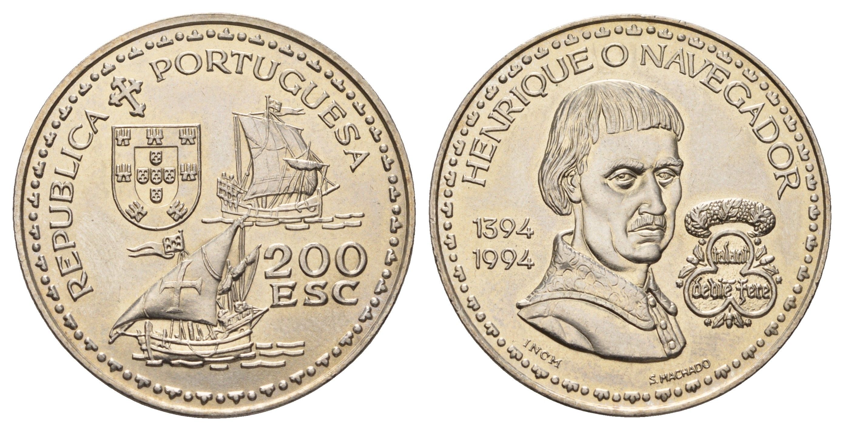 Португалия 200 эскудо 1994 600 лет со дня рождения Генриха Мореплавателя KM 670 медно-никель UNC 74-835