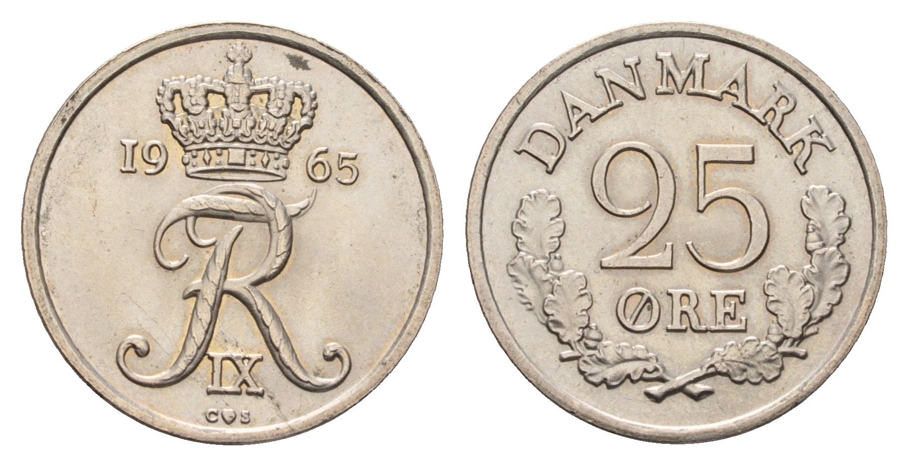 Дания 25 эре 1965 KM 850 медно-никель UNC 84-847