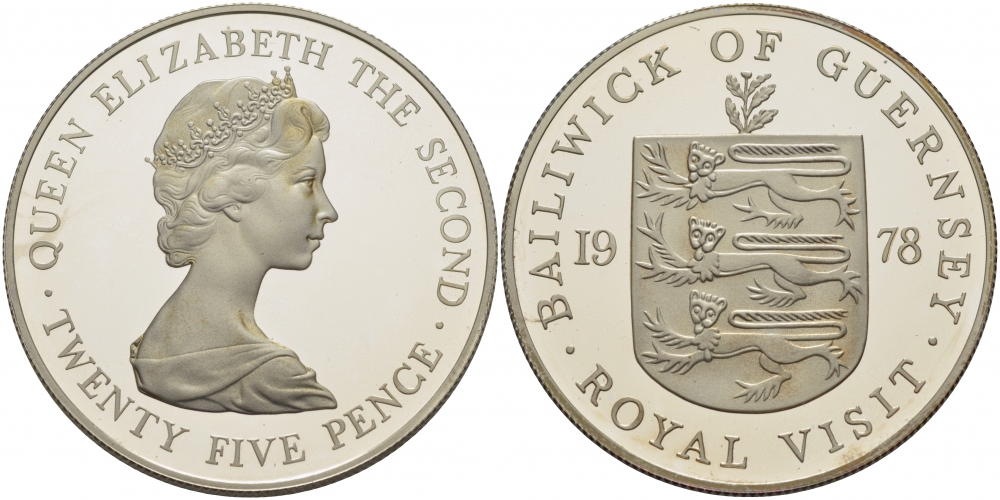 Гернси 25 пенсов 1978 Королевский визит KM 32а серебро PROOF 11-057-11
