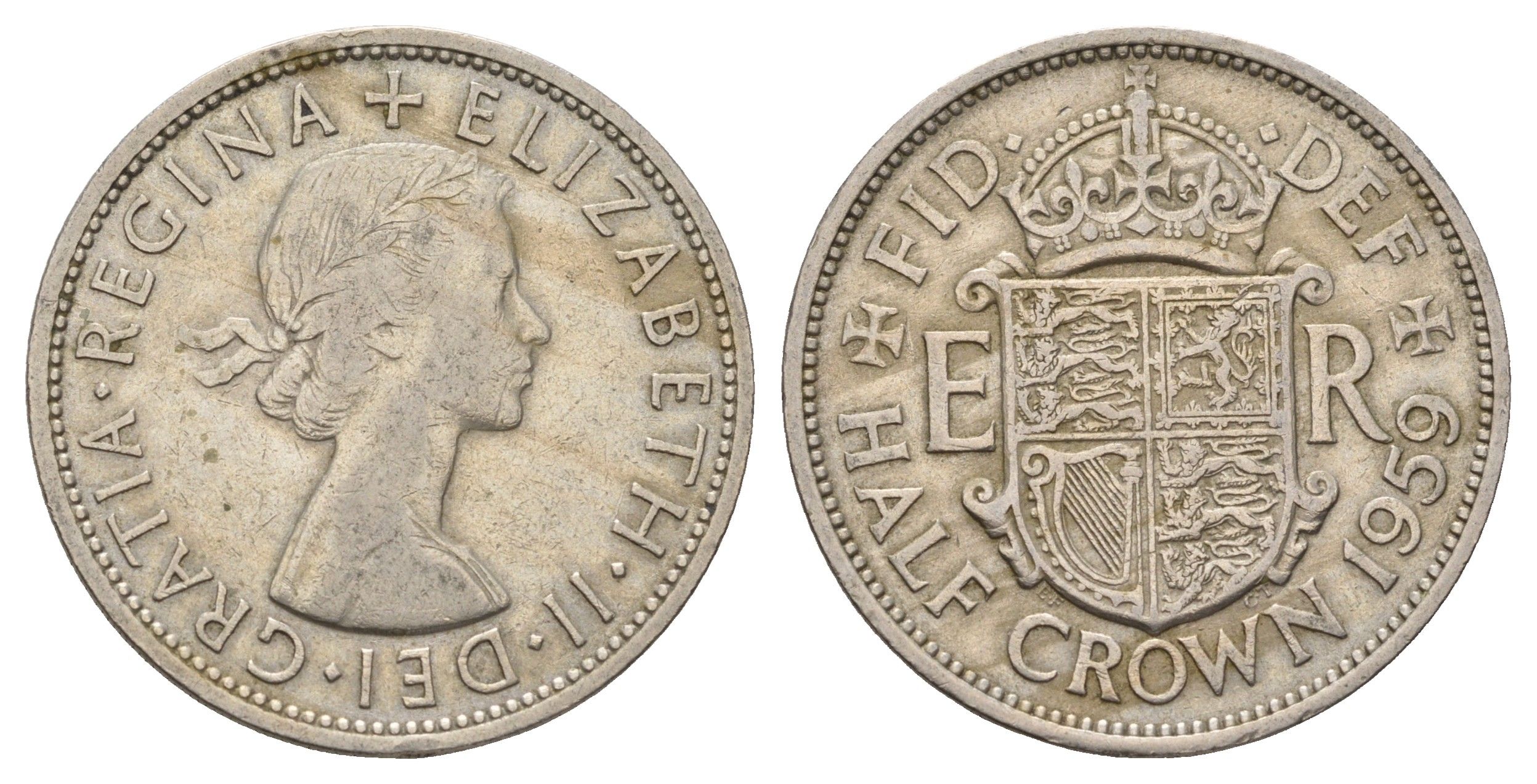 Великобритания 1/2 кроны 1959 Елизавета II (1952-2022) KM 907, Spink 4145 медно-никель 79-113