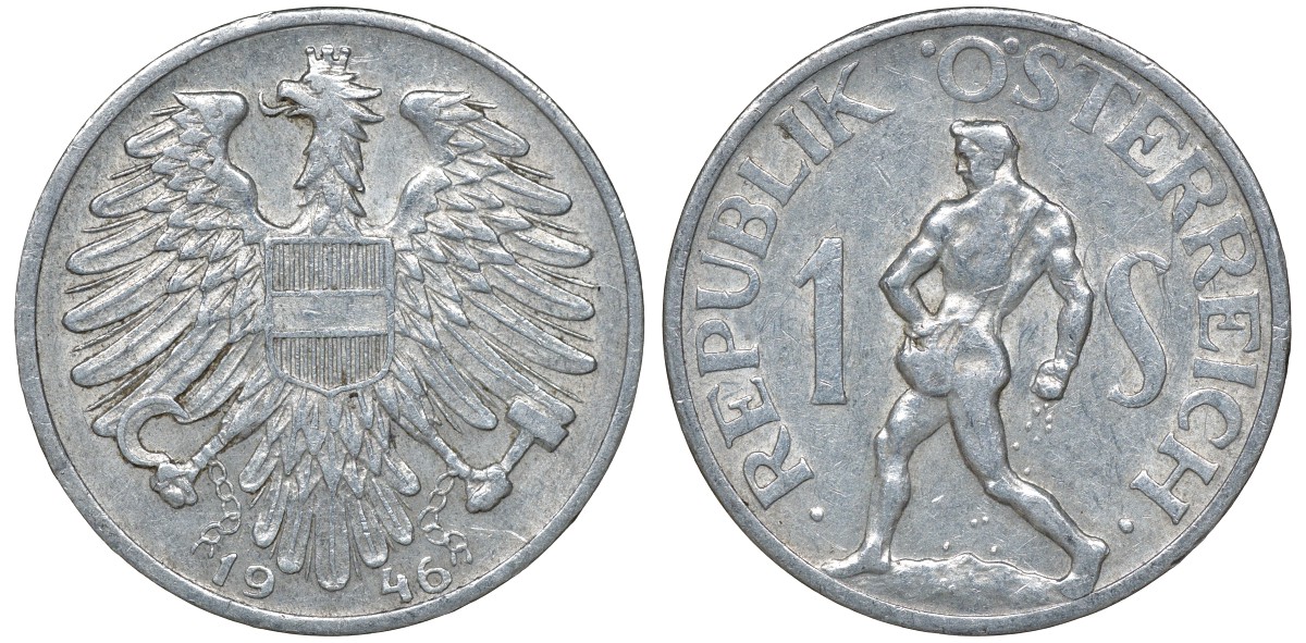 Австрия 1 шиллинг 1946 сеятель KM 2871 алюминий 4163-624