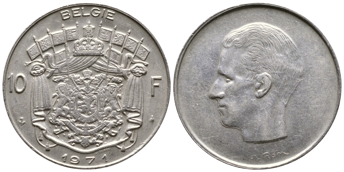 Бельгия 10 франков 1971 Belgie, Бодуэн I (1951-1993)  KM 156.1 никель    4364-4147