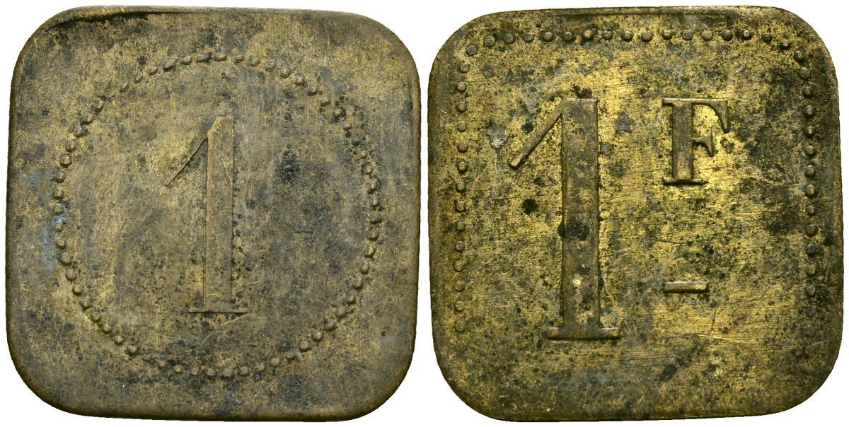 Франция 1 франк XIX-XX век ресторанный жетон латунь 4166-853