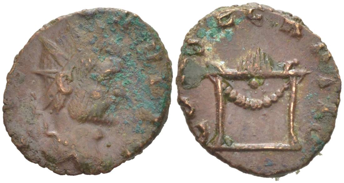 Римская Империя антониниан 270 Клавдий Готский, посмертная чеканка, DIVO CLAVDIO, бюст императора / CONSECRATIO, алтарь, Рим RIC 261 биллон 1073-20-71