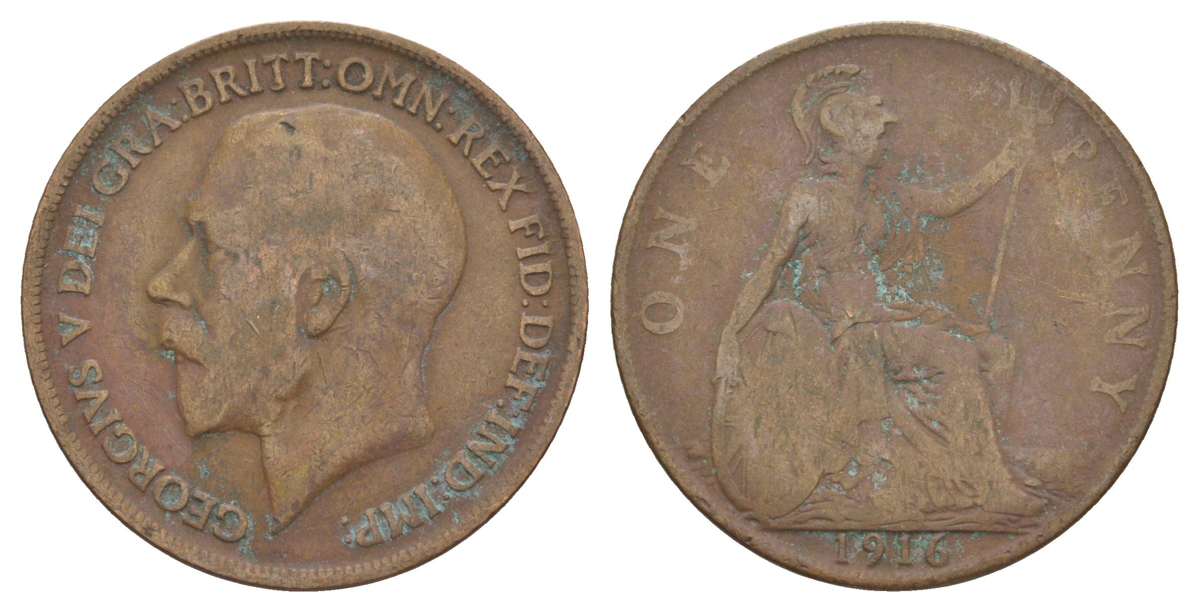 Великобритания 1 пенни 1916 Георг V (1910-1936) KM 810, Spink 4051 бронза 4634-925