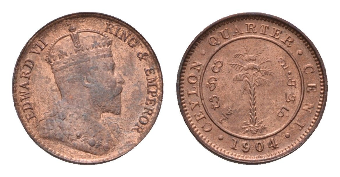 Цейлон 1/4 цента 1904 Эдуард VII (1901-1910) KM 100 медь UNC 650-1733