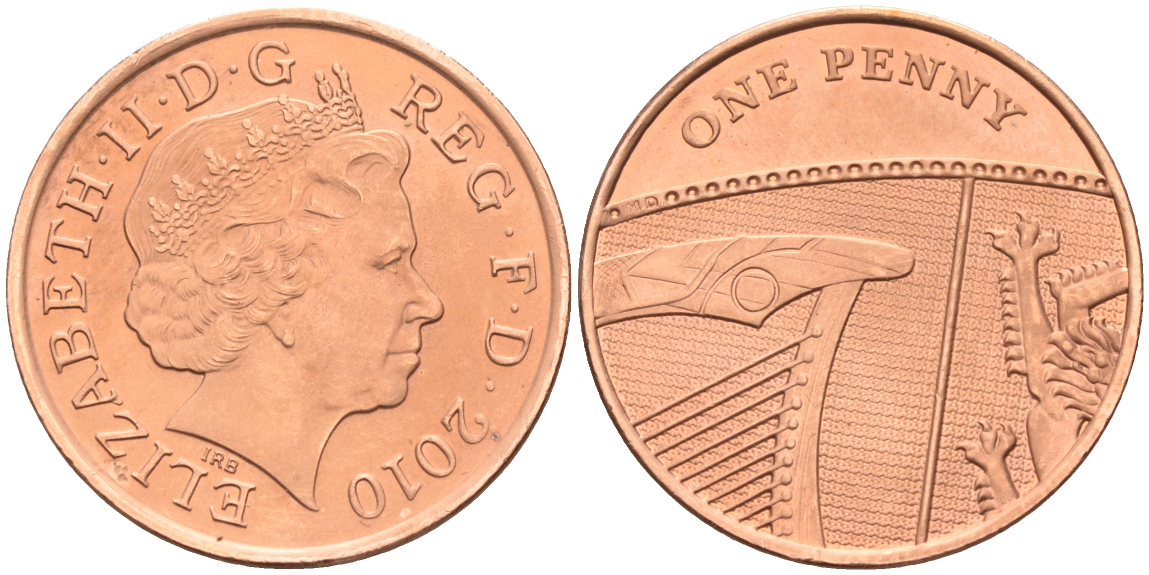 Великобритания 1 пенни 2010 Елизавета II (1952-2022) KM 1107, SpinkB6 сталь плакированная медью 4588-559