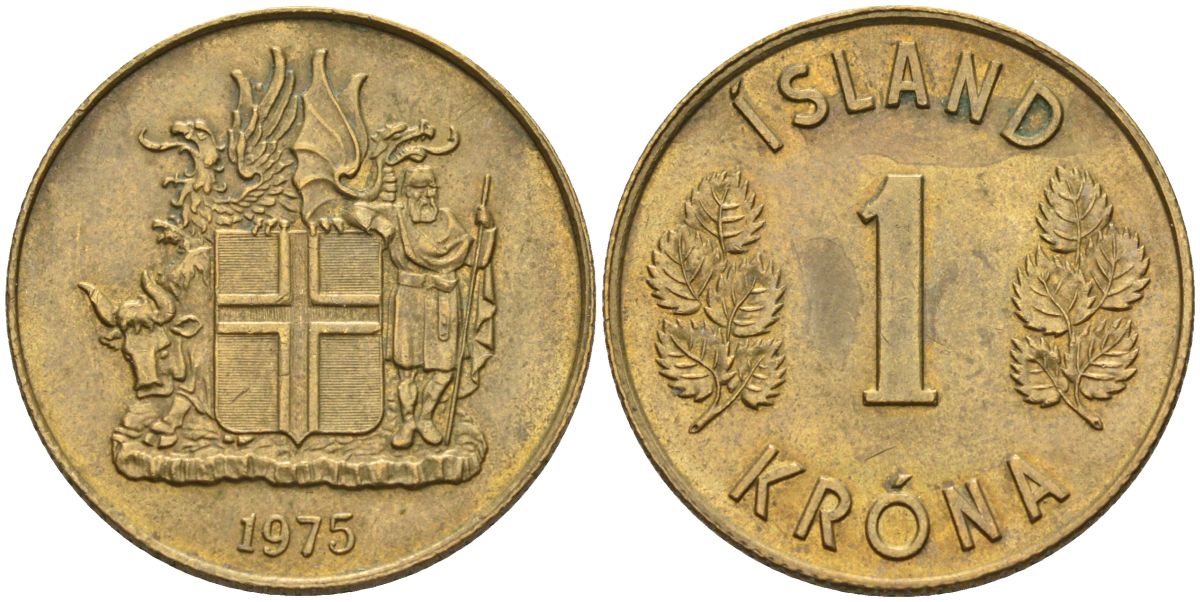 Исландия 1 крона 1975 KM 12a никель латунь UNC 4126-955