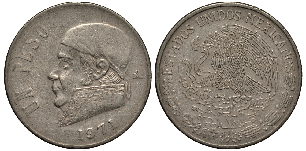 Мексика 1 песо 1971 Хосе Мария Морелос KM 460 медно-никель VF 215-846