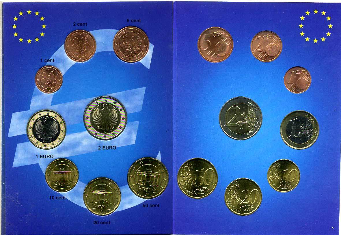 ФРГ евронабор из 8 монет 2002 G  биметалл  UNC  1-6-2-45