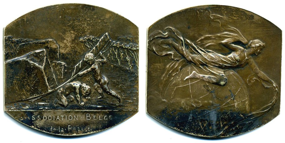 ПЛАКЕТКА БЕЛЬГИЯ 1886-1911 АССОЦИАЦИЯ ПЕЧАТНИКОВ бронза 1072-3-23