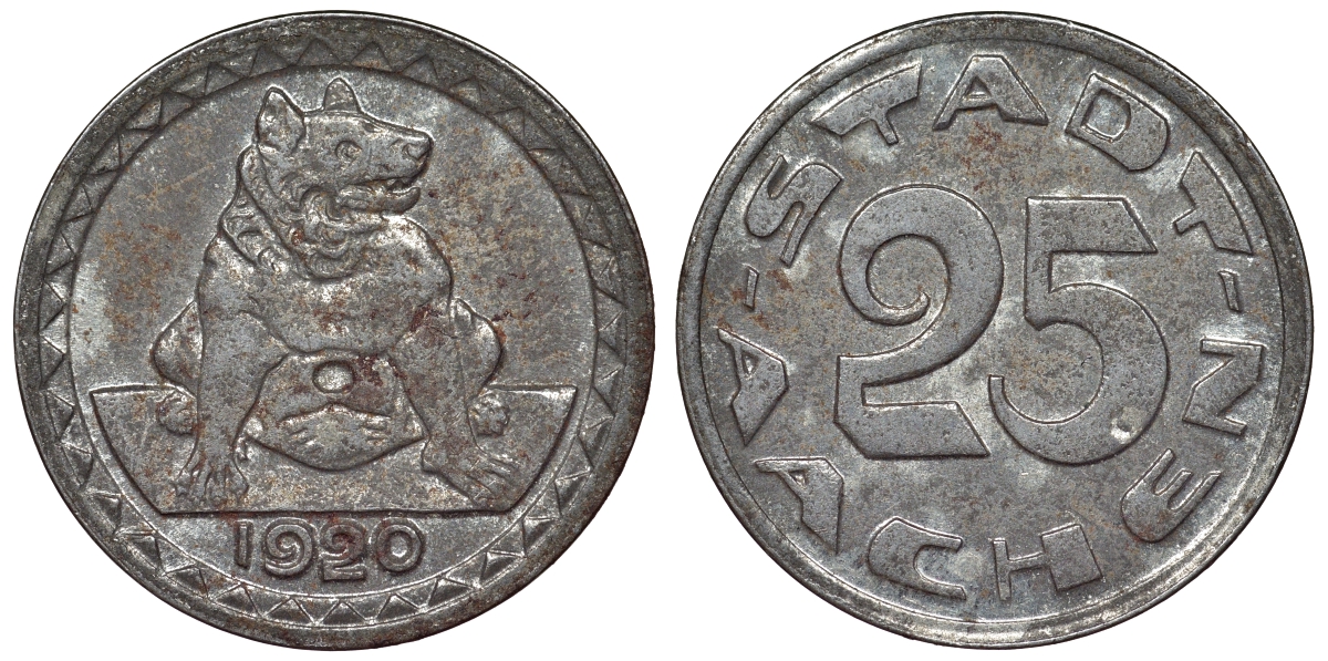 Германия, Ахен 25 пфеннигов 1920 Северный Рейн-Вестфалия, нотгельд Funck 1.9? железо 4121-327