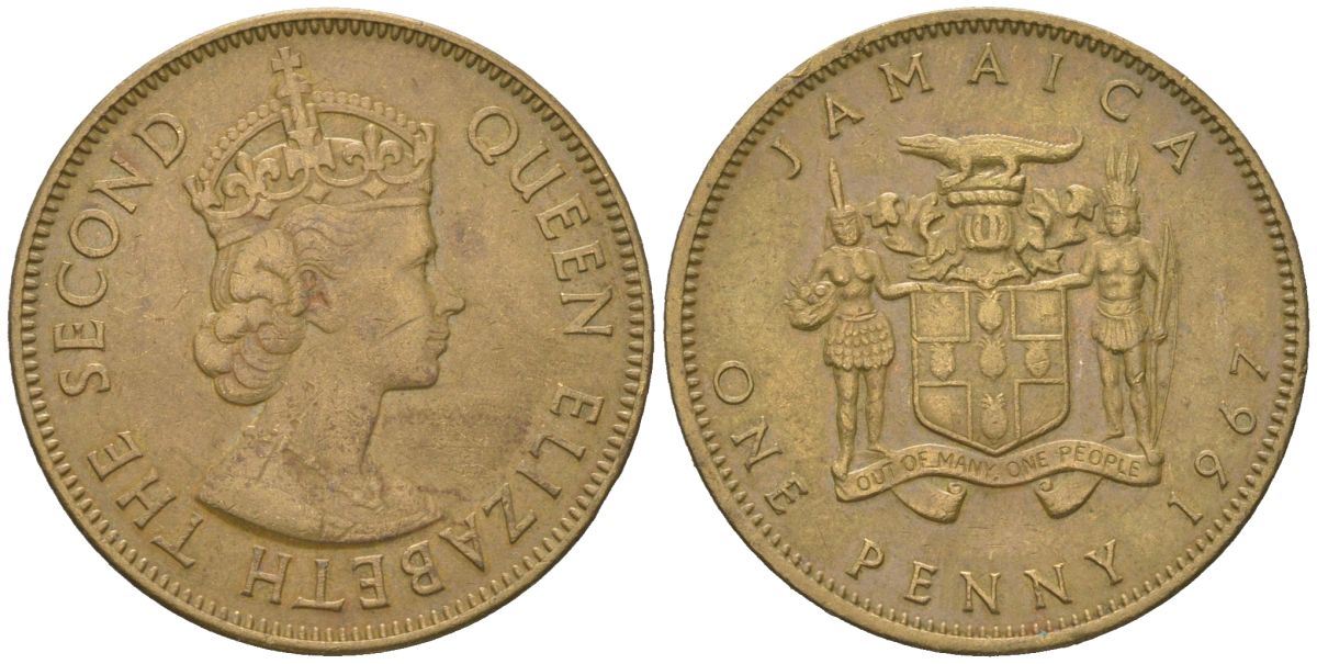 Ямайка 1 пенни 1967 KM 39 никель латунь 4121-1044
