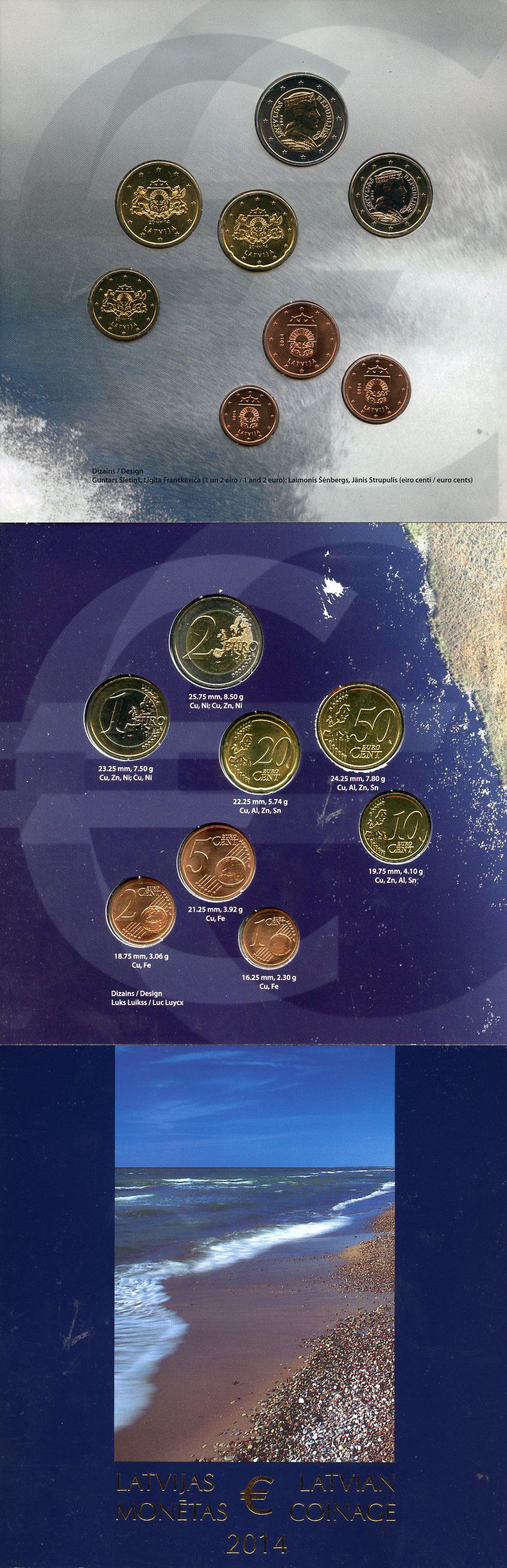 Латвия годовой набор из 8 монет (1, 2, 5, 10, 20 и 50 евроцентов; 1 и 2 евро) 2014 в красочном наборе KM 150, 151, 152, 153, 154, 155, 156 и 157 UNC 8-2-04-34
