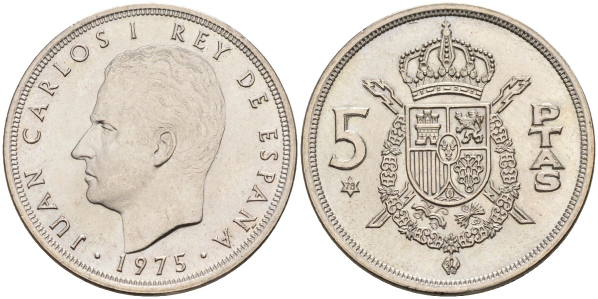 Испания 5 песет 1975 (78) Хуан Карлос I (1975-2001) KM 807 медно-никель XF-UNC 4583-1224