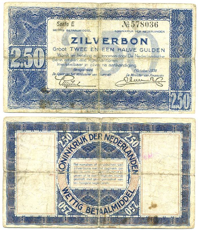 НИДЕРЛАНДЫ 2 1/2 ГУЛЬДЕНА 1938 1 БУКВА В СЕРИИ Pick 62 бумага 7147-19-1