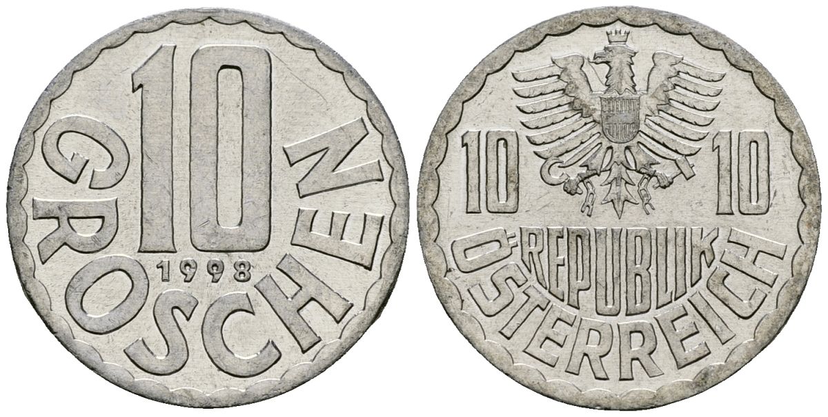 Австрия 10 грошей 1998 KM 2878 алюминий 4135-323