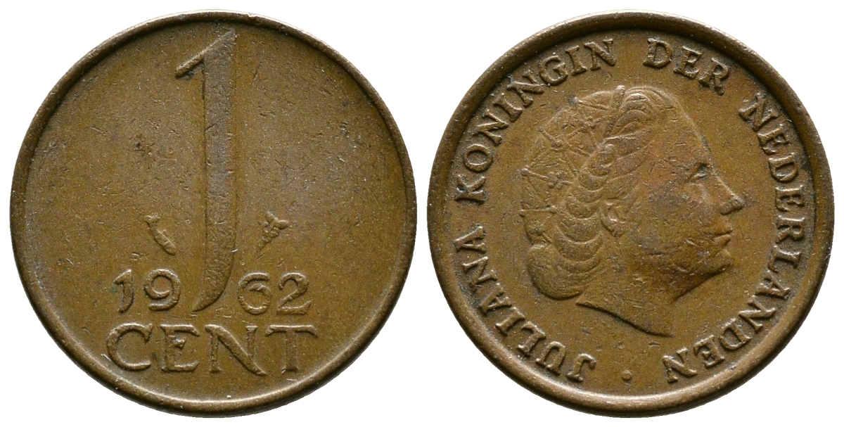 Нидерланды 1 цент 1962 Юлиана (1949-1980) KM 180 бронза 75-1062