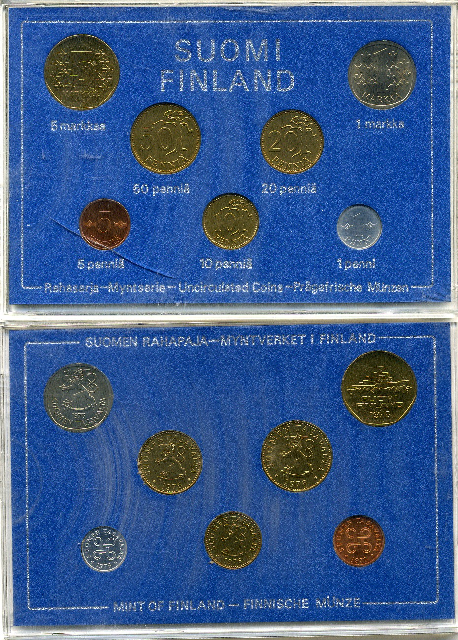 Финляндия госнабор из 7 монет 1976 в оригинальной пластиковой коробке KM MS6 UNC 3-4-1-45