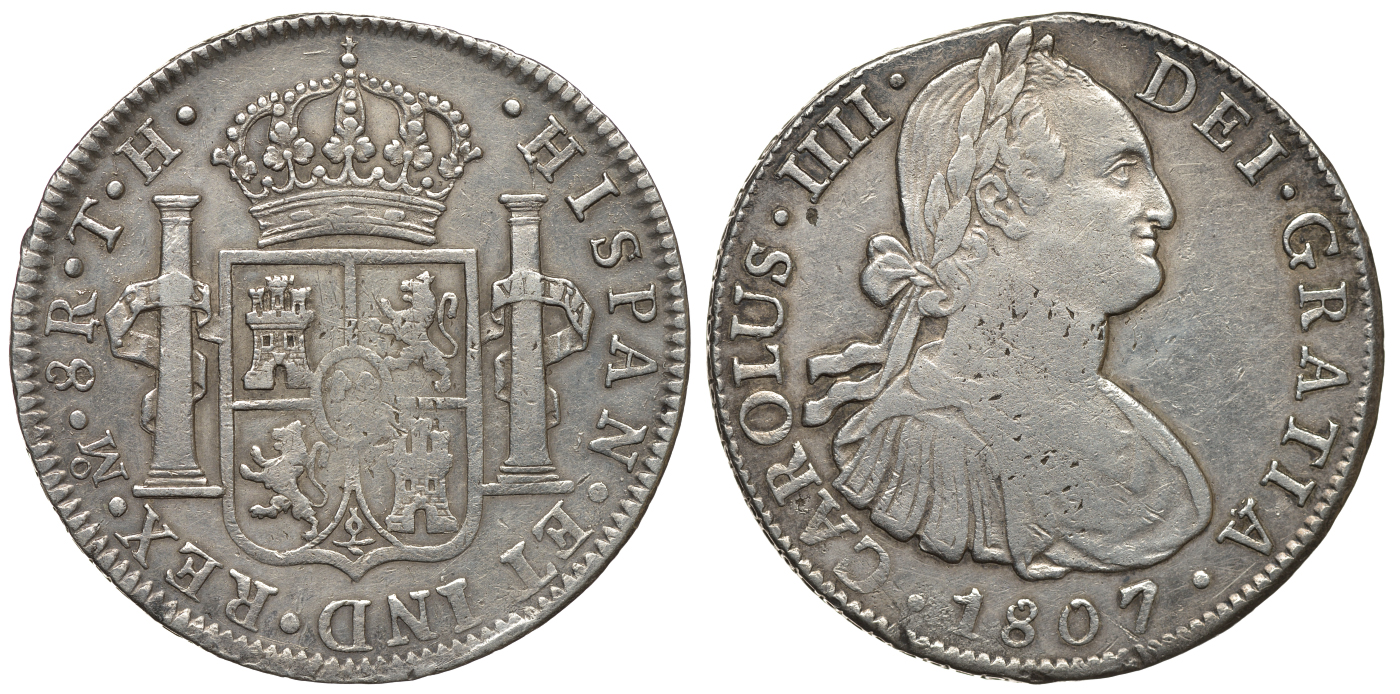 Мексика 8 реалов 1807 TH, Карл IV KM 109 серебро 11-273-35