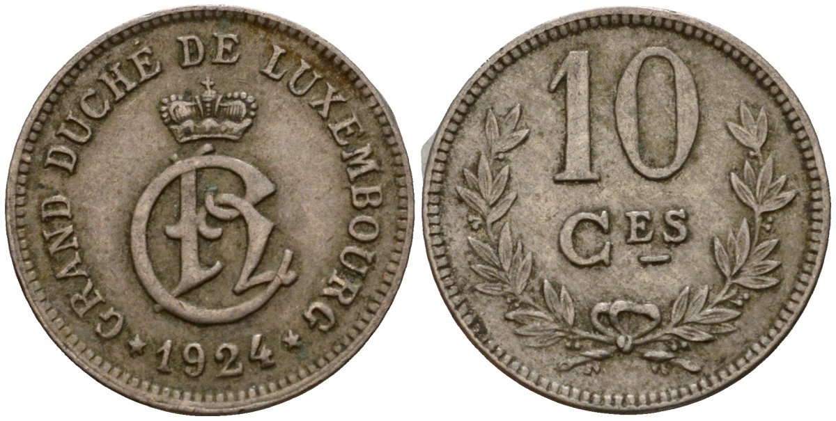 Люксембург 10 сантимов 1924 Шарлотта (1918-1964) KM 34 медно-никель 4584-115