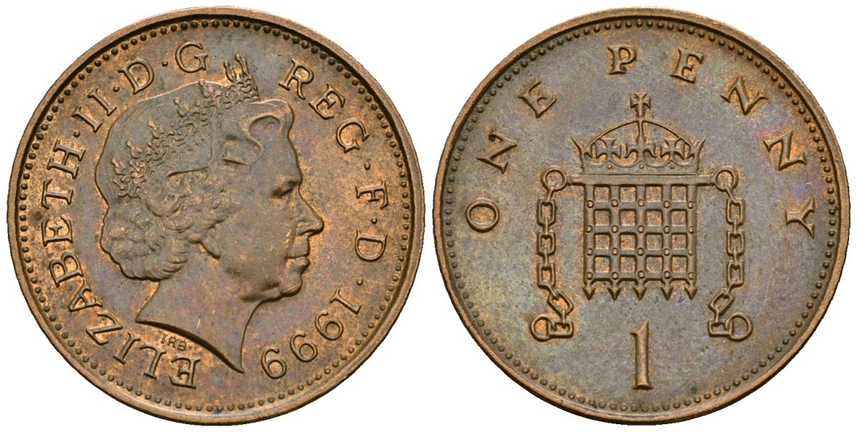 Великобритания 1 пенни 1999 Елизавета II (1952-2022) KM 986, Spink 4710 (B5) сталь плакированная бронзой 4135-457