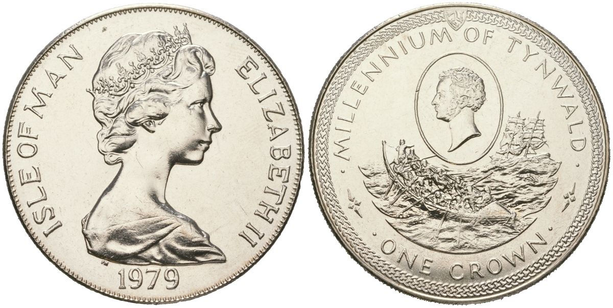 Остров Мэн 1 крона 1979 1000 лет Тинвальду - Шлюпка KM 50 медно-никель BU 00-1067-3-33