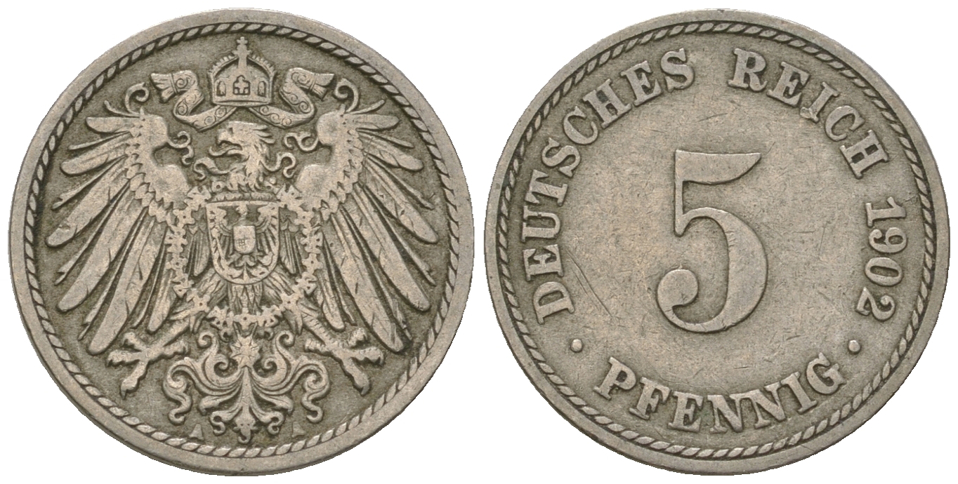 ГДР 5 пфеннигов 1902 A, KM 11, J. 12 медно-никель 3458-1116