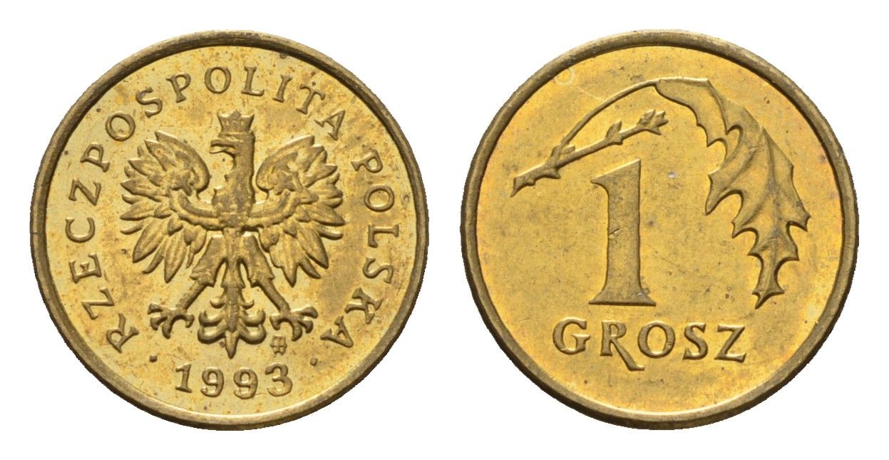 Польша 1 грош 1993 Y 276 марганец латунь UNC 4674-934