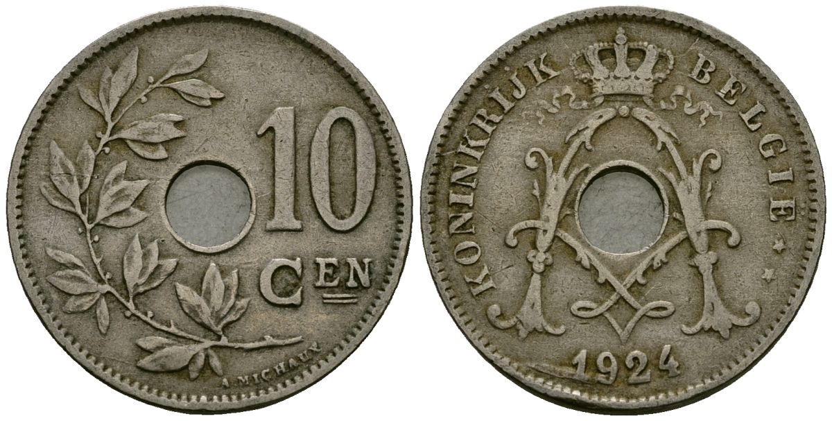 Бельгия 10 сантимов 1924 Belgie KM 86 медно-никель 4172-651