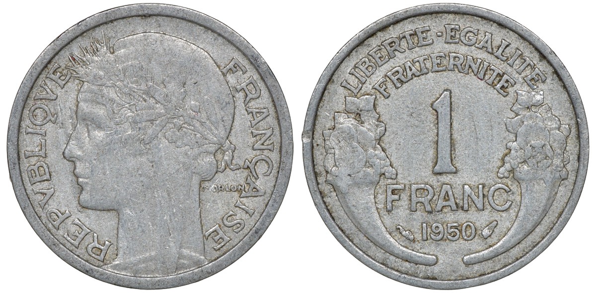 Франция 1 франк 1950 KM 885a.1 алюминий 4163-446