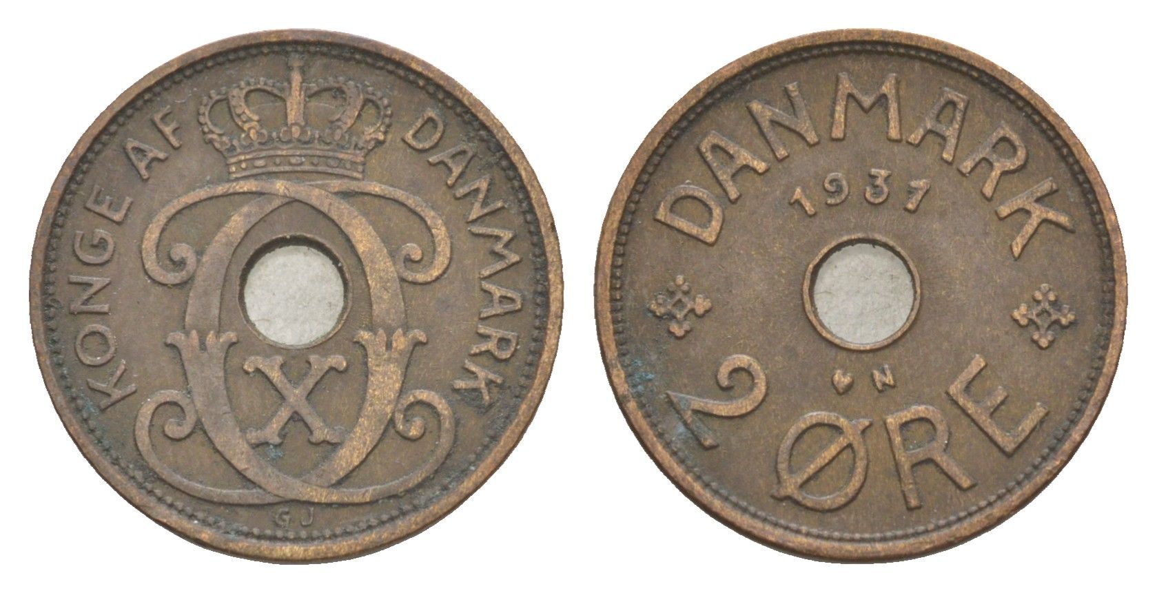 Дания 2 эре 1931 N, Кристиан X (1912-1947) KM 827 бронза 4639-755