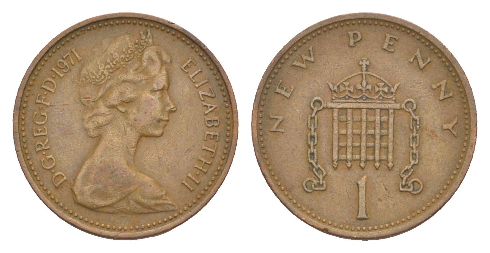 Великобритания 1 пенни 1971 Елизавета II (1952-2022) KM 915, Spink 4237 (B1) бронза 4647-1153