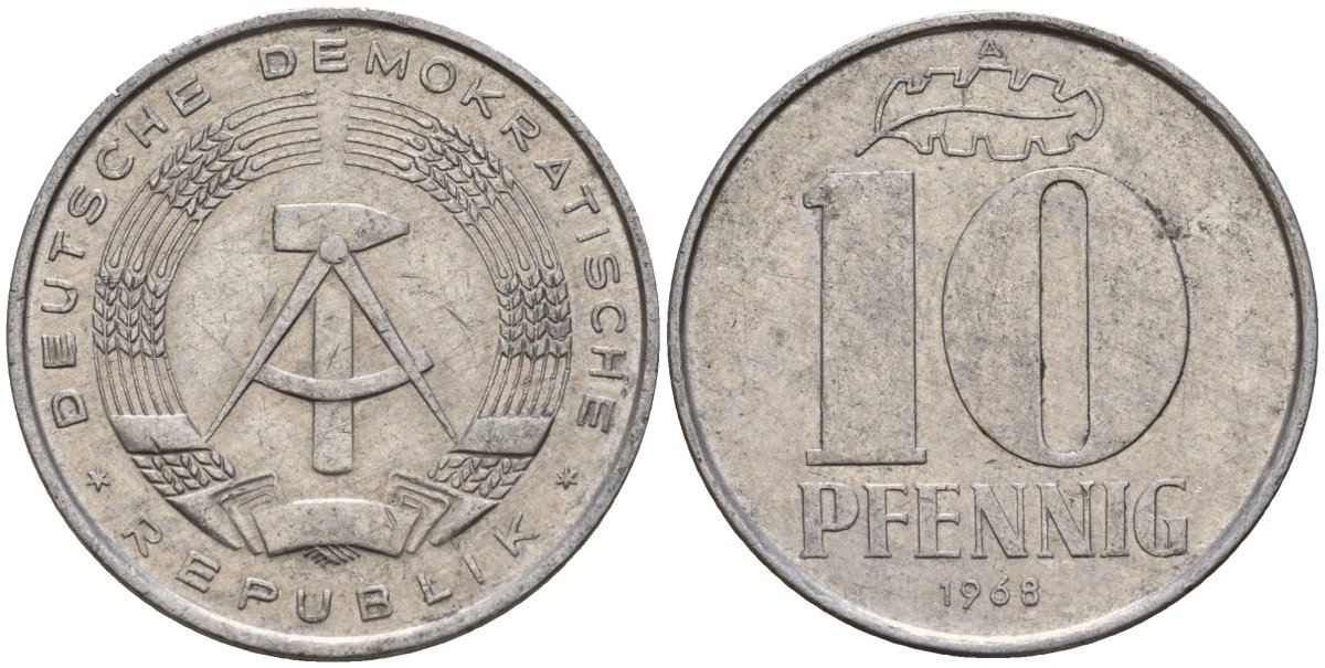 ГДР 10 пфеннигов 1968 A KM 10 алюминий 34-126