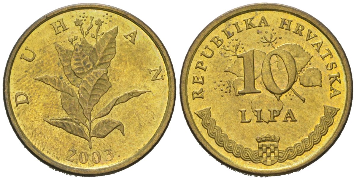 Хорватия 10 лип 2003 нечетный год, легенда на хорватском KM 6 сталь плакировнная латунью UNC 206-317
