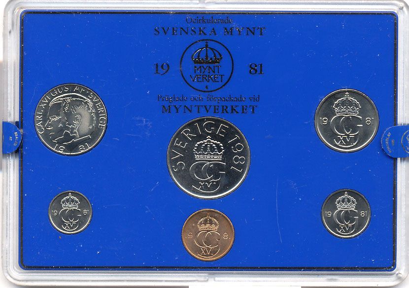 Швеция набор монетного двора из 6 монет 1981 в пластике, Карл XVI Густав (1973- ) KM MS19 UNC 4-3-7-176